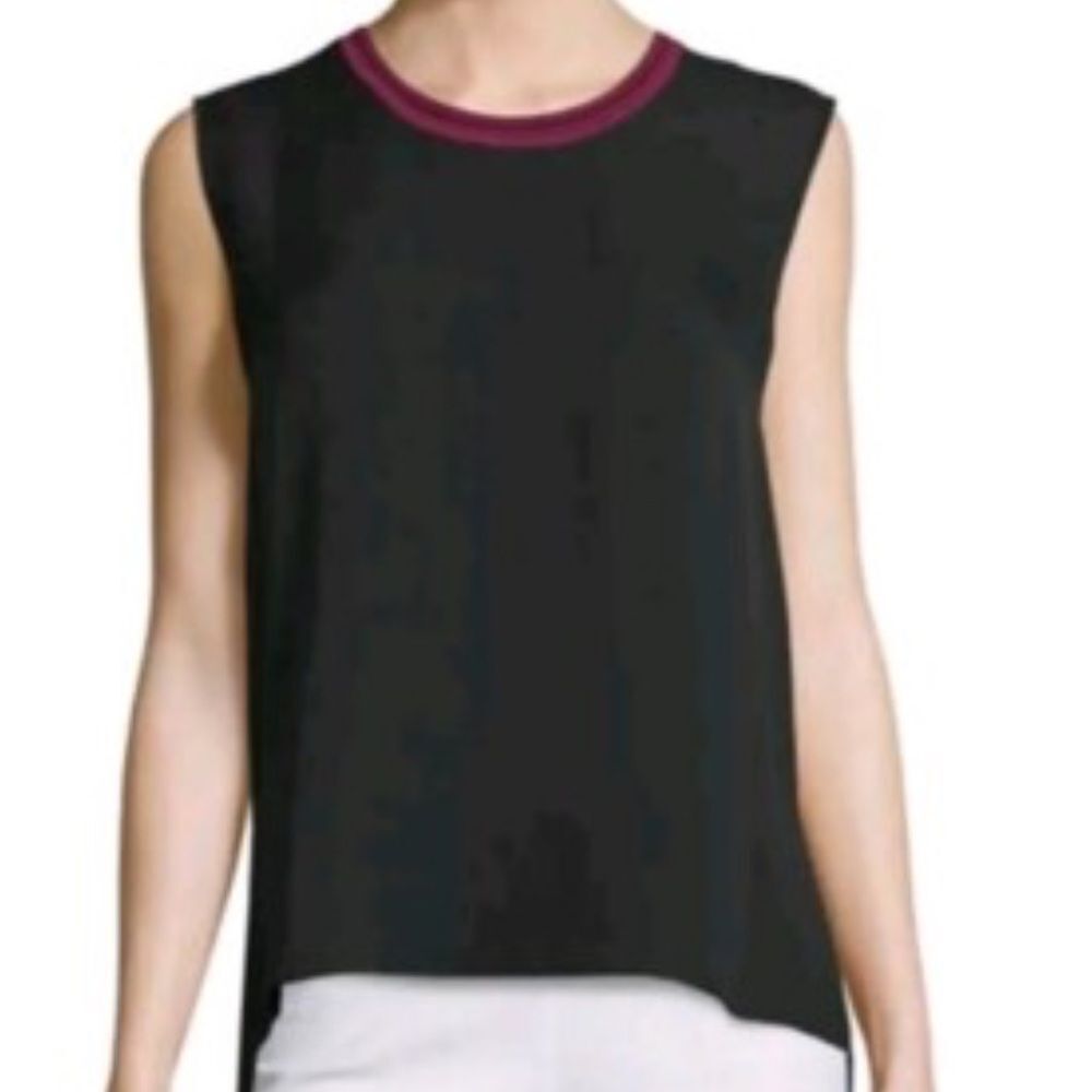 rag & bone Black silk Muscle Tee with Purple Accent XS